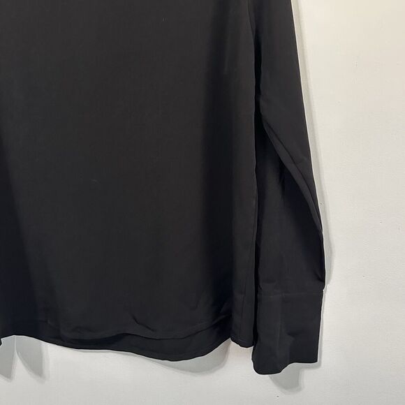 H&M Top Popover 14 Black Ruffle V Neck Bib Long Sleeve Work Party Shirt NEW - Picture 8 of 10